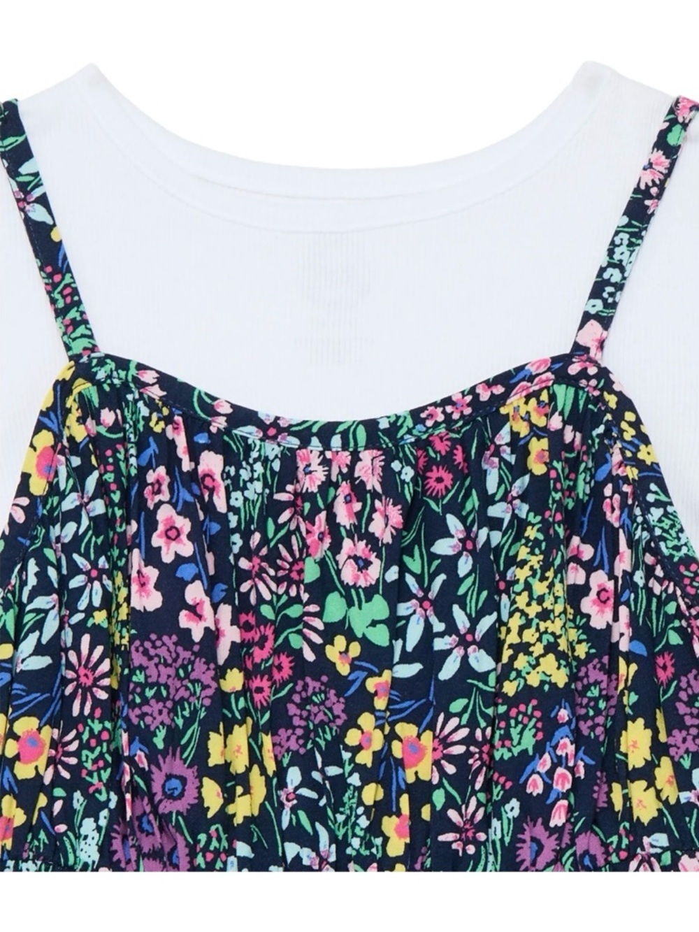 Girls Floral Cami Sundress in Navy with Flowers And Short Sleeve Tee! - Picture 4 of 9